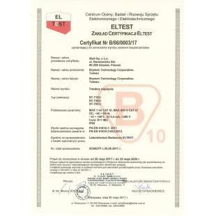 certyfikat bezpieczeństwa testerów elektrycznych Brymen